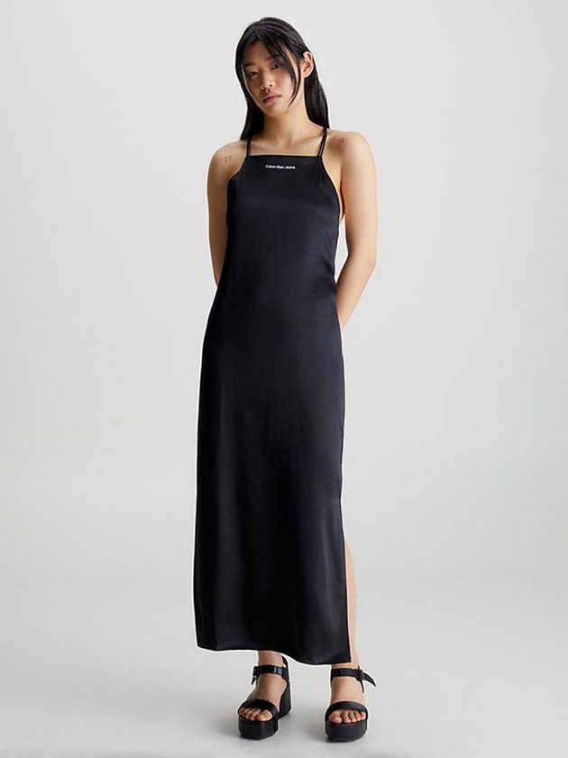 Calvin Klein USA Satin Open Back Maxi Womens Dress Black 9287615-TF